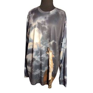 GET A LIFE Men’s Wolf Moon Howl T-Shirt Sz 2XL Long Sleeve Graphic Front/Back